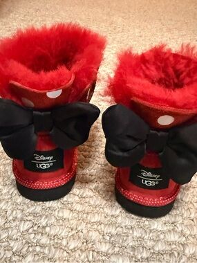 UGG Red and Black Minnie Bow Shearling Boots